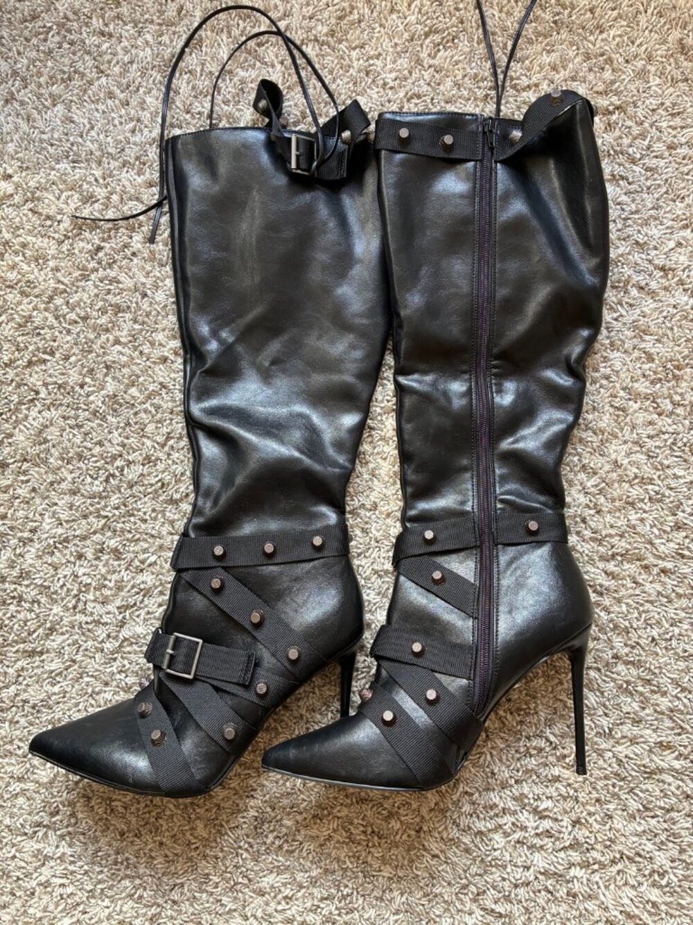 Steve Madden FINK Black Studded Knee High Boots Women's US 12